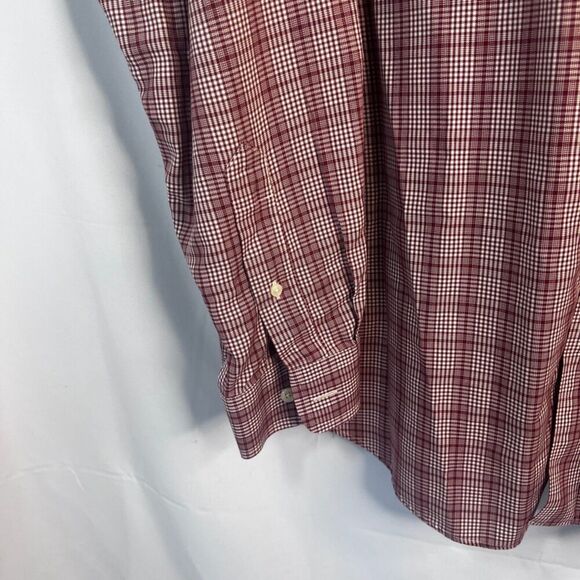 LL Bean Burgundy Cotton Plaid Wrinkle Resistant Casual Button Down Size L Reg - Picture 6 of 9